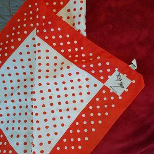 RARE-JOHN WIETZ  22x23" White/Orange Polka Dot Scarf, made in Italy by GLENTEX